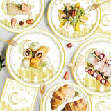96 Piece Ramadan Eid Mubarak Tableware Set Plates Napkins Forks White Gold 24 Guests