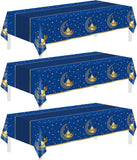 3 Pack Ramadan Mubarak Tablecloths Blue Disposable Rectangle Table Covers 54x108 Inch Party Supplies