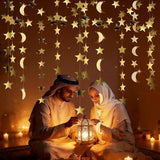 Gold Moon Stars Garland Hanging Decorations Starry Night Eid Ramadan Party Decor