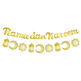 Gold Eid Banner Garland Ramadan Moon Star Hanging Decorations Home Supplies