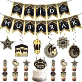 31Pcs Eid Mubarak Banners Ramadan Kareem Hanging Swirls Moon Star Wall Decorations