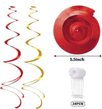 Gold & Red Foil Swirl Decorations, Party Streamers (Set of 28)