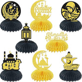 8 PCS Ramadan Mubarak Honeycomb Centerpieces Eid Al Fitr Festival Decor Black and Gold