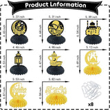 8 PCS Ramadan Mubarak Honeycomb Centerpieces Eid Al Fitr Festival Decor Black and Gold