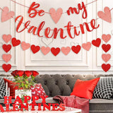 Be My Valentine Banner with Heart Garland 3pcs Glitter Red Pink Party Decor