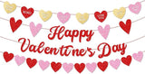 Happy Valentines Day Banner with Heart Garland Glitter Love Party Decor