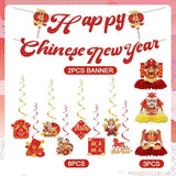 2026 Chinese New Year Banner Hanging Swirls Honeycomb Centerpieces Horse Red Gold Decor