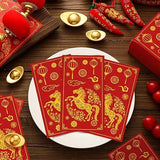 100 Pcs 2026 Chinese New Year Napkins Red Gold Year of The Horse Spring Festival