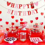 Red Pink Glitter Heart Birthday Banner Valentines Wall Party Decoration