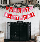 Happy Birthday Valentines Day Banner Red Pink Glitter Heart Wall Decoration