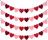 4 Pack Felt Heart Banner Garland Red Pink Hanging Valentines Day Decoration