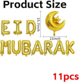 16 Inch Eid Mubarak Gold Foil Balloons Moon Star Ramadan 11 Pcs Party Decor