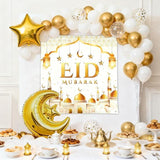 70 Pcs Eid Mubarak Balloons White Gold Moon Star Ramadan Party Decor