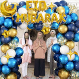 105 Pcs Balloon Arch Kit Blue Gold Ramadan Mubarak Eid Party Decor