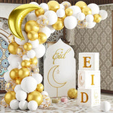 Eid Mubarak Home Decoration 2025 White Gold Balloon Arch Star Moon Ramadan Decor