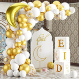 Eid Mubarak Home Decoration 2025 White Gold Balloon Arch Star Moon Ramadan Decor
