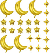 Gold Moon and Star Foil Balloons, 25 Piece Party Set