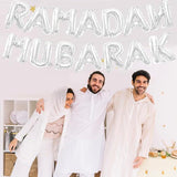 16 Inch Ramadan Mubarak Letter Balloons Silver Mylar Eid Party Decor
