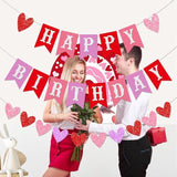 Valentines Day Birthday Banner Red Pink Garland Happy Valentines Party Decor