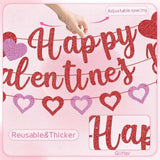 Glitter Happy Valentines Day Banner Red Pink Hanging Heart Party Decoration