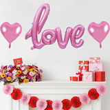 Pink LOVE Foil Balloon Banner with Heart Balloons, Party Decor