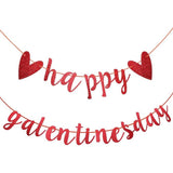 Happy Galentines Day Banner Red Glitter Heart Garland Party Decor for Friends