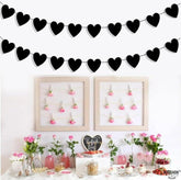 2 Pack Black Heart Garland Banner Gothic Emo Valentines Bachelorette Party Decor