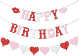 Glitter Valentines Birthday Banner Pre Strung Red Heart Garland Galentines Party Decor