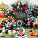 Race Car Balloon Arch Kit 168pcs Black Red Blue Checkered Balloons Boy Birthday Party