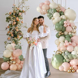 132PCS Sage Green Pink Gold Balloon Arch Kit Balloons for Party Decor