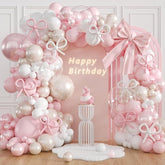 Pink Bow Balloon Arch Kit Clear Light Pearl Pink White Balloons for Party