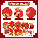 22PC Chinese New Year 2026 Hanging Swirls Red Gold Horse Ceiling Party Decor