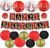 14pcs Hibachi Party Decorations Red Black Gold Lanterns Cherry Blossom Banner