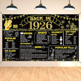 100th Birthday Black Gold Banner 1926 Vintage Party Backdrop Photography Decor