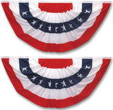 Pleated Fan Flag Bunting (2 Pack) - Patriotic 3x1.5 ft American Banner