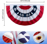 Pleated Fan Flag Bunting (2 Pack) - Patriotic 3x1.5 ft American Banner