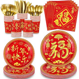 168 Pcs Chinese New Year Party Tableware Set Happy 2026 Horse For 24 Guests