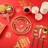 200 Pcs Chinese New Year Party Supplies Paper Plates Napkins Cups For 50 Guests