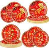 100 Pcs Chinese New Year 2026 Red Gold Disposable Paper Plates For Party