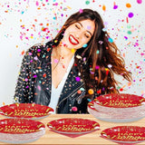 96 Pcs Red Gold Party Plates Napkins Disposable Tableware Set For 24 Guests
