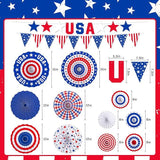 President Day Patriotic Decorations Set Red White Blue Paper Fans USA Banner Memorial Day
