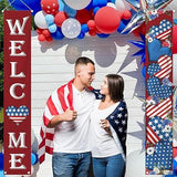 Patriotic President Day Welcome Porch Banner America Stars Stripes Memorial Day Front Door Decor