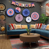 Patriotic Decor Set: USA Banner, Red White Blue Fans, Pom Poms