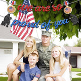 Military Going Away Banner Gold Glitter Proud Patriotic Soldier Veterans Day Decor 2PCS