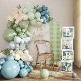 Dusty Blue Sage Green Balloon Arch Kit 132pcs for Baby Shower Gender Reveal Party