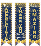 3PCS Blue Gold We Appreciate You Banner Thank You Appreciation Party Decoration
