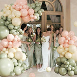 Pink Green Balloon Arch Kit 124pcs Sage Peach Ivory Baby Shower Party