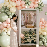 Pink Green Balloon Arch Kit 124pcs Sage Peach Ivory Baby Shower Party