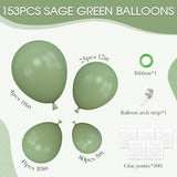 153pcs Sage Green Balloon Arch Garland Kit Olive Pastel Baby Shower Party