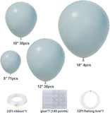 140pcs Dusty Baby Blue Balloon Arch Kit Slate Fog Baby Shower Birthday Party